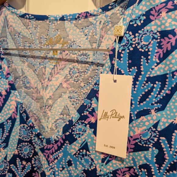 Women's Lilly Pulitzer Etta Short Sleeve Dress Barton Blue Star Gazing NWT Small - Picture 6 of 15